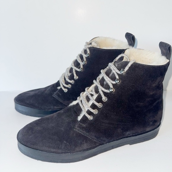 Jenni Kayne Canyon Shearling Ankle Boots Black Suede Size 40/9 Lace-Up Booties - Picture 8 of 11